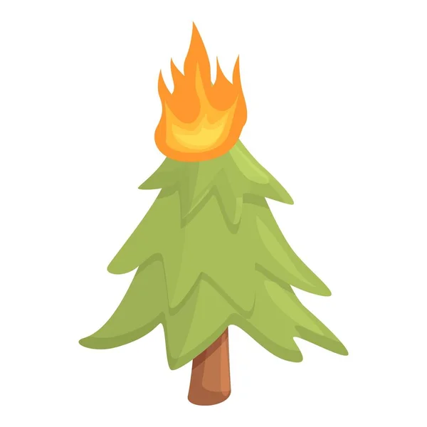 Árbol de abeto en el icono de la llama, estilo de dibujos animados — Archivo Imágenes Vectoriales