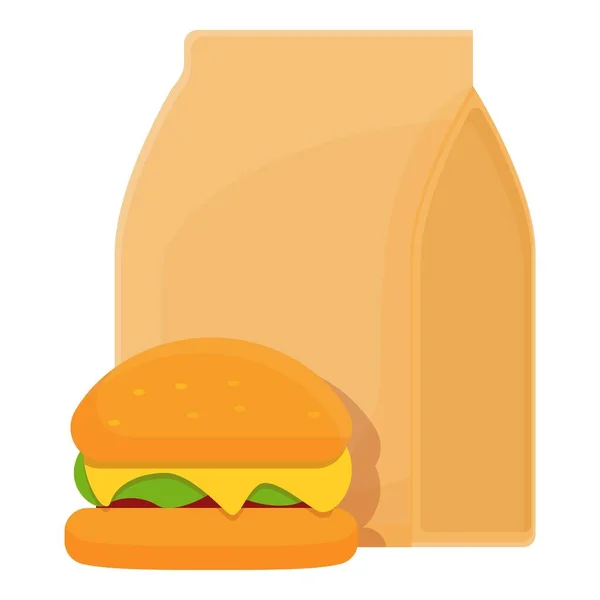 School breakfast burger icon, cartoon style — Stock Vector