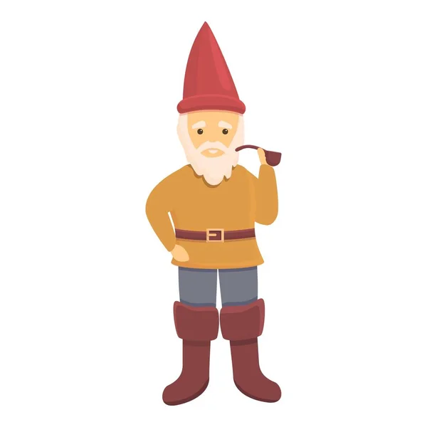 Garden gnome with smoking pipe icon, cartoon style — Stock Vector