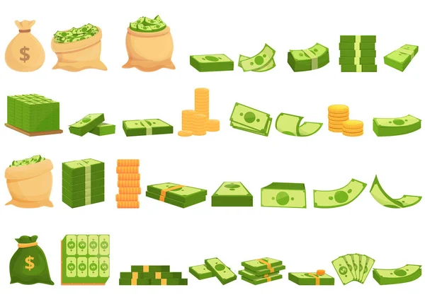 Τραπεζικά εικονίδια μετρητών σετ, στυλ κινουμένων σχεδίων — Διανυσματικό Αρχείο