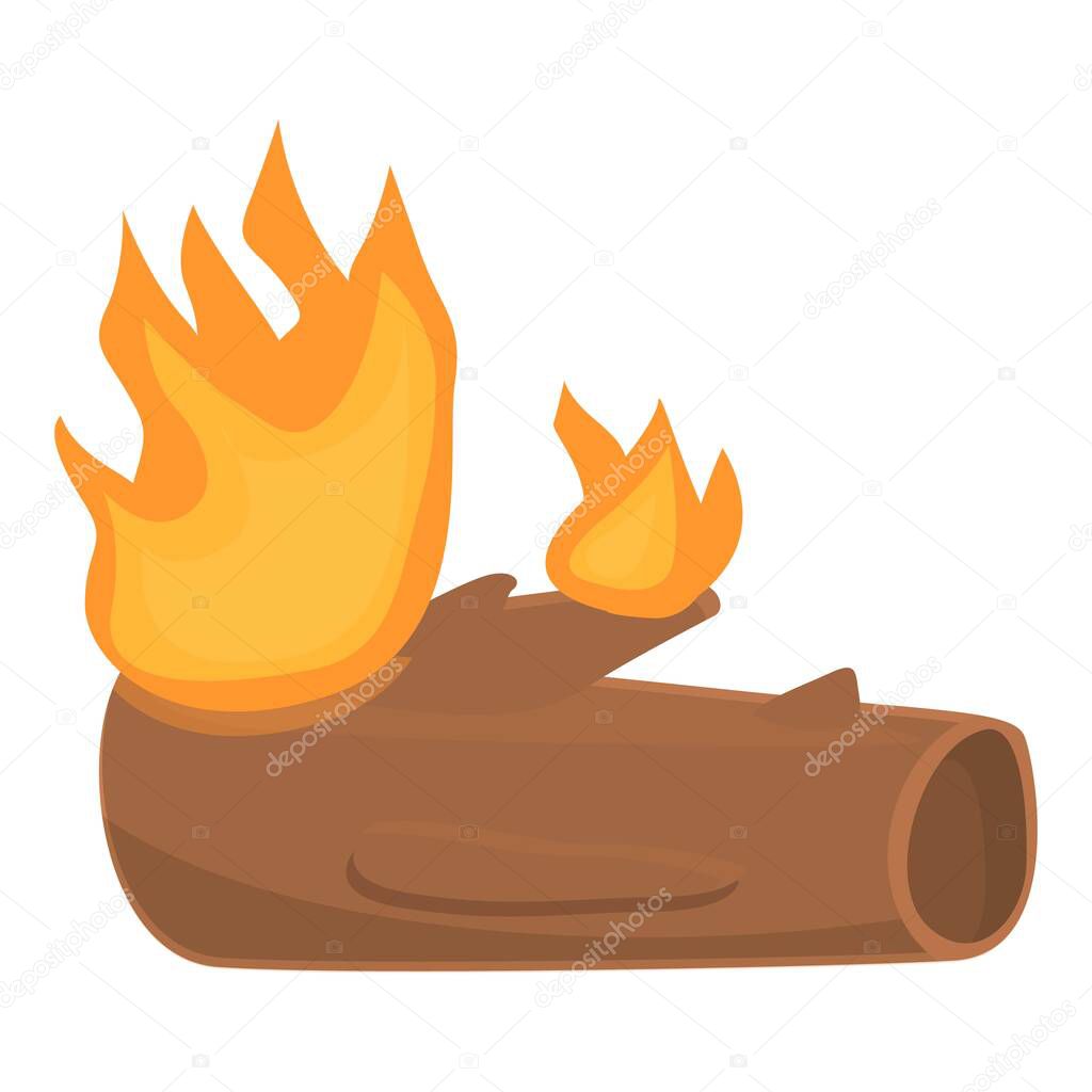 Burning old tree trunk icon, cartoon style