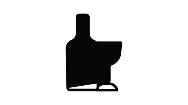 Garrafa de vinho e animação ícone de vidro — Vídeo de Stock