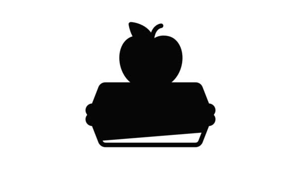 Apple op lunchbox pictogram animatie — Stockvideo