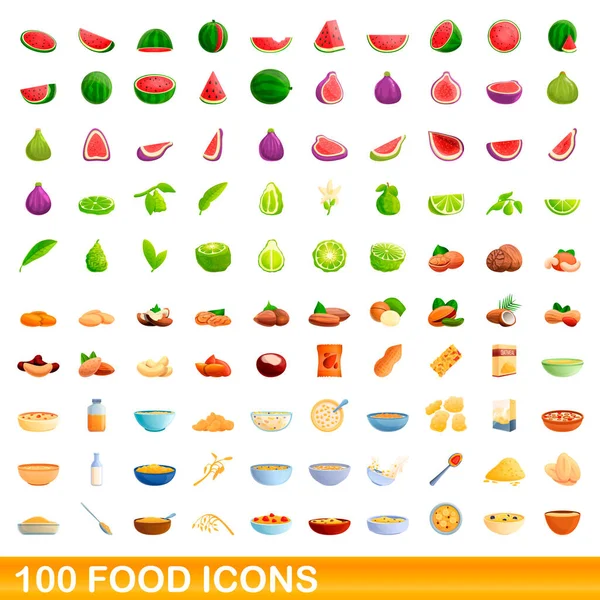 100 iconos de comida, estilo de dibujos animados — Vector de stock