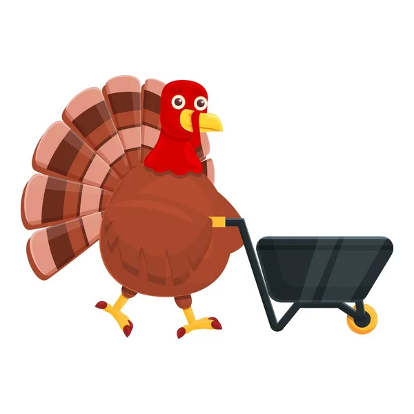 Thanksgiving kalkoen met kruiwagen pictogram, cartoon stijl — Stockvector