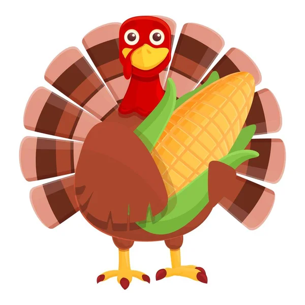 Thanksgiving kalkoen met maïs pictogram, cartoon stijl — Stockvector