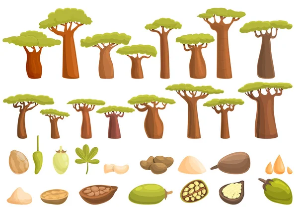 Baobab ikoner set, tecknad stil — Stock vektor
