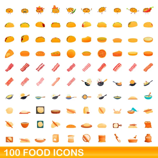 100个食品图标，卡通风格 — 图库矢量图片