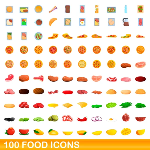 100 iconos de comida, estilo de dibujos animados — Vector de stock