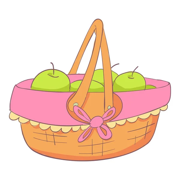 Icono de cesta de manzanas, dibujos animados y estilo plano — Vector de stock