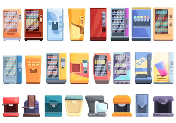 Drink machine icons set, cartoon style — Stock Vector