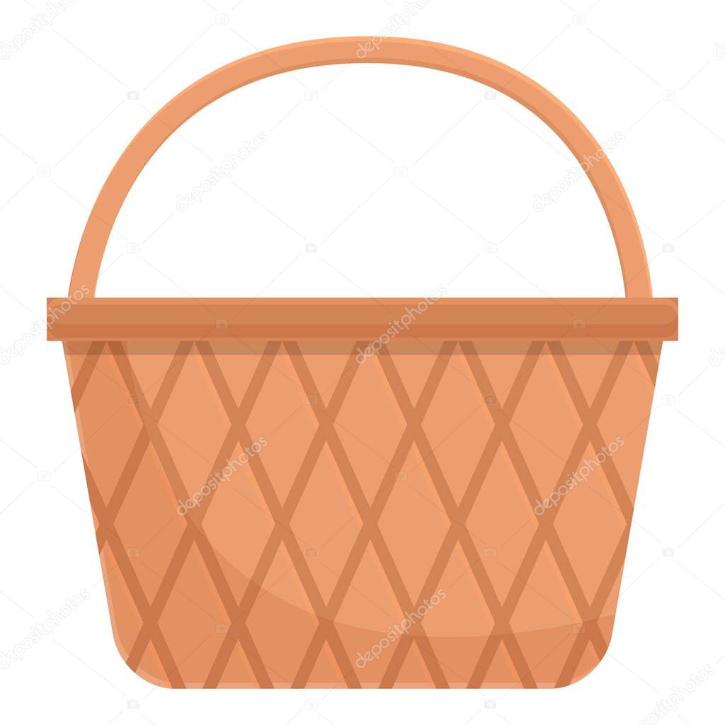 Wooden basket icon, cartoon and flat style