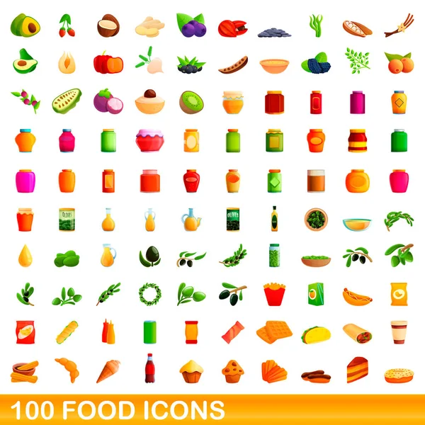 100 yemek ikonu, çizgi film tarzı. — Stok Vektör