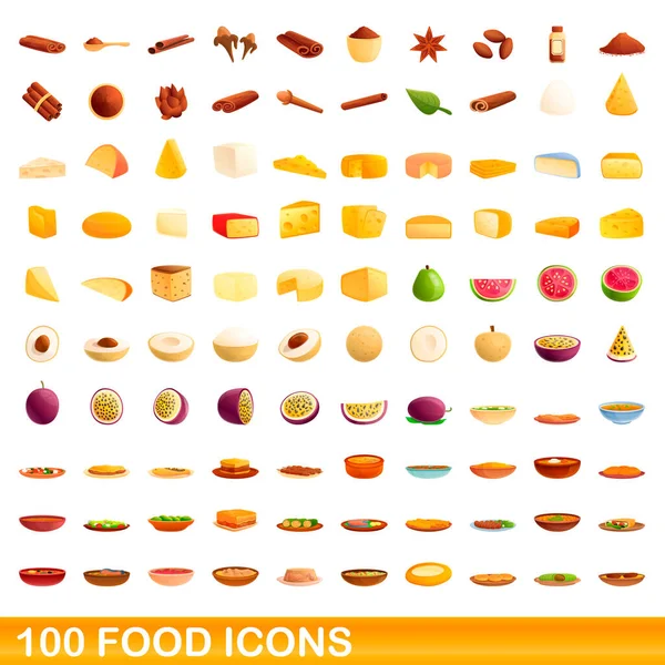 100 iconos de comida, estilo de dibujos animados — Vector de stock