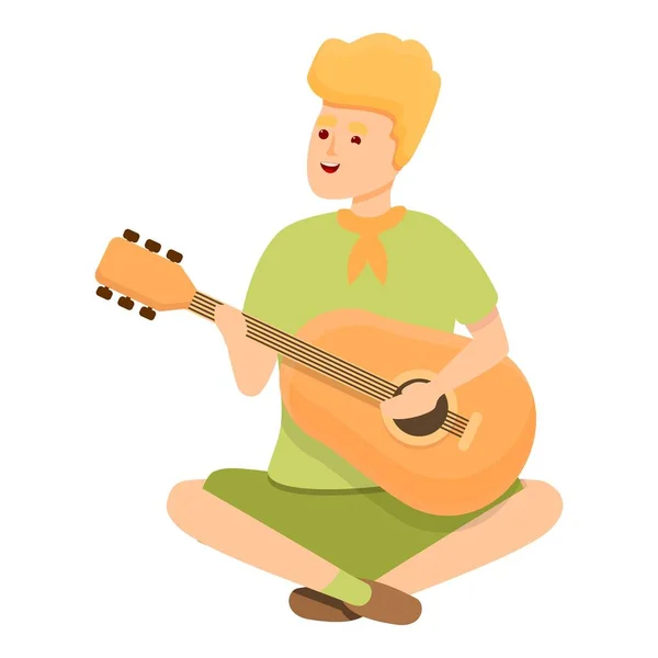 Икона скаутской игры на гитаре, стиль мультфильма — стоковый вектор