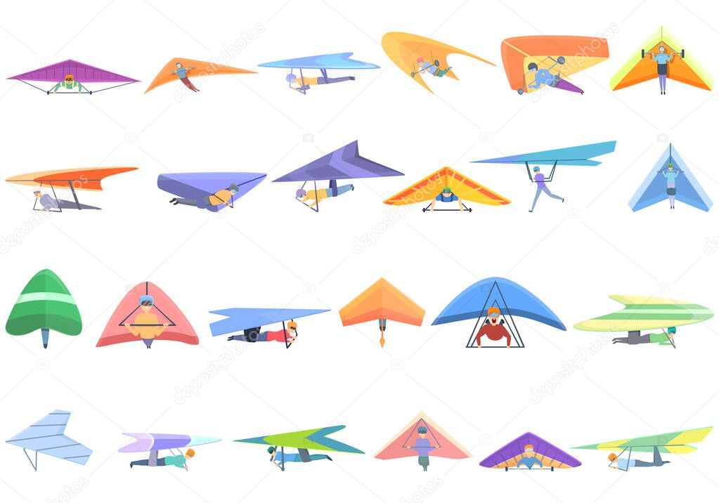 Hang glider icons set, cartoon style