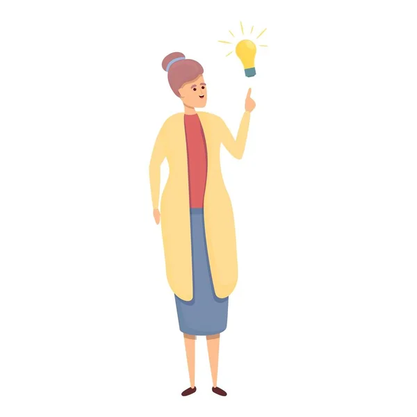 Mulher lâmpada brainstorming ícone, estilo dos desenhos animados — Vetor de Stock
