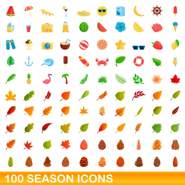 100 iconos de la temporada conjunto, estilo de dibujos animados — Vector de stock