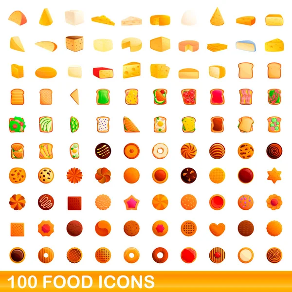 100 iconos de comida, estilo de dibujos animados — Vector de stock