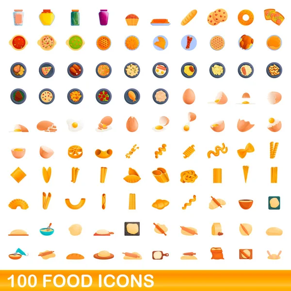 100 Food Icons Set, Cartoon-Stil — Stockvektor