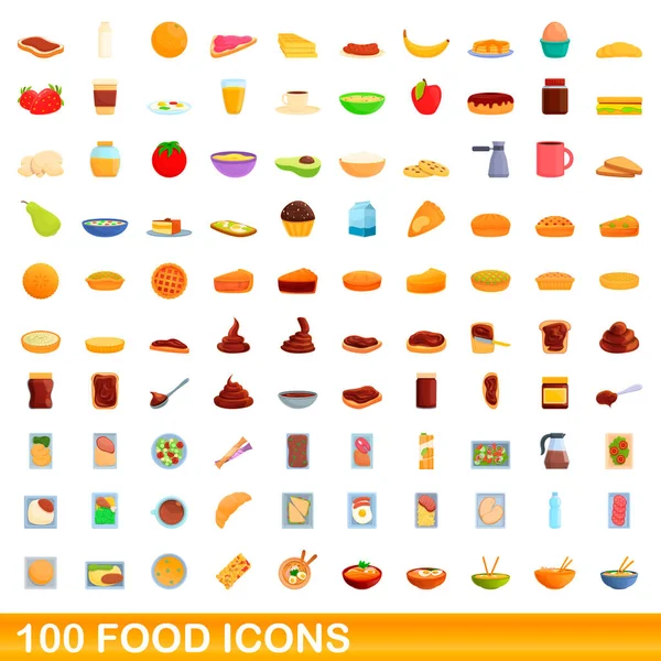 100 set ikon makanan, gaya kartun - Stok Vektor