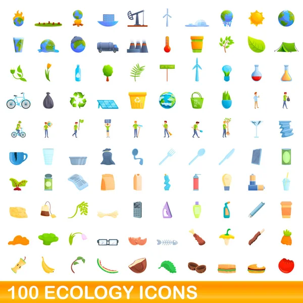 Комплект из 100 экологических икон, стиль мультфильма — стоковый вектор