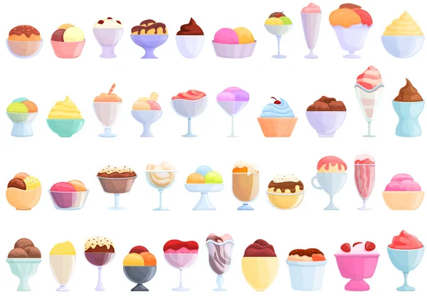 Conjunto de iconos de tazón de gelato, estilo de dibujos animados — Archivo Imágenes Vectoriales