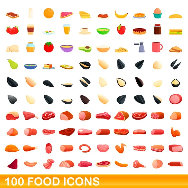100 개의 음식 아이콘, 만화 스타일 — 스톡 벡터