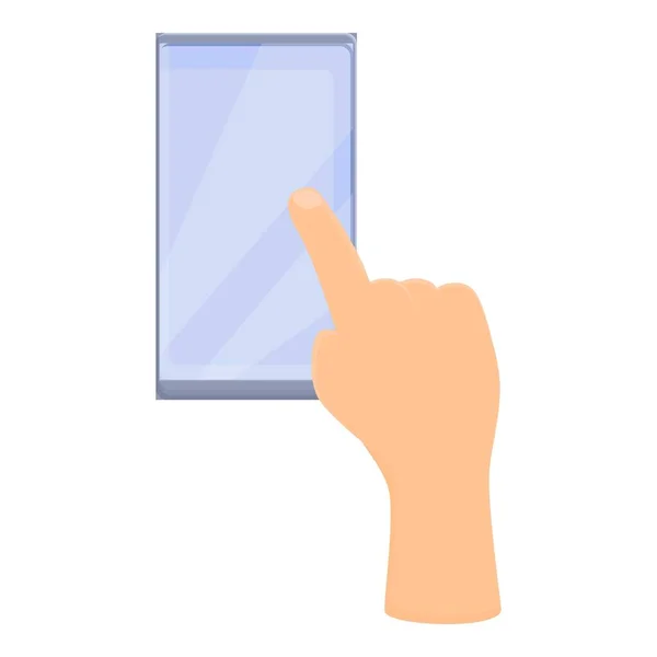 Icône smartphone doigt, style dessin animé — Image vectorielle