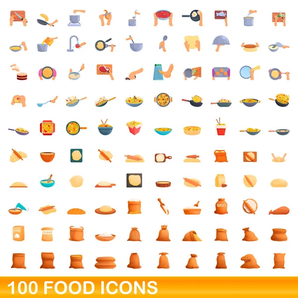 100 Food Icons Set, Cartoon-Stil — Stockvektor