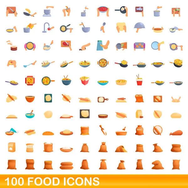 100 iconos de comida, estilo de dibujos animados — Vector de stock