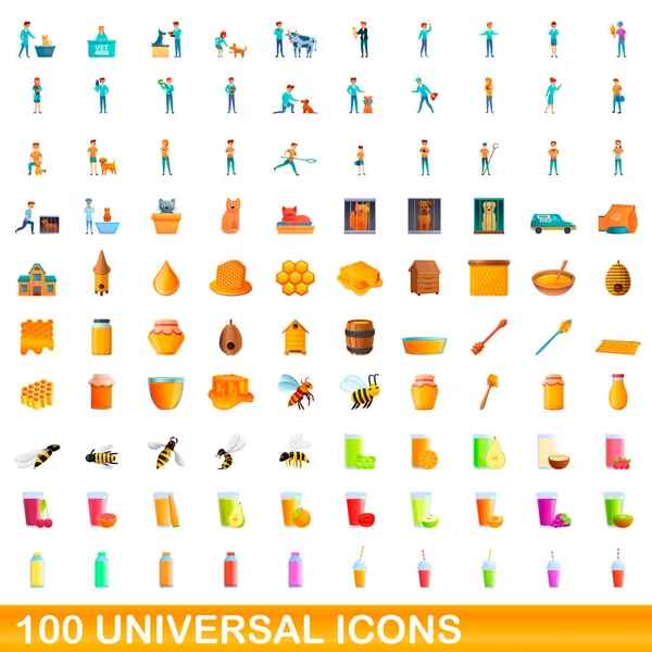 100 iconos universales, estilo de dibujos animados — Vector de stock