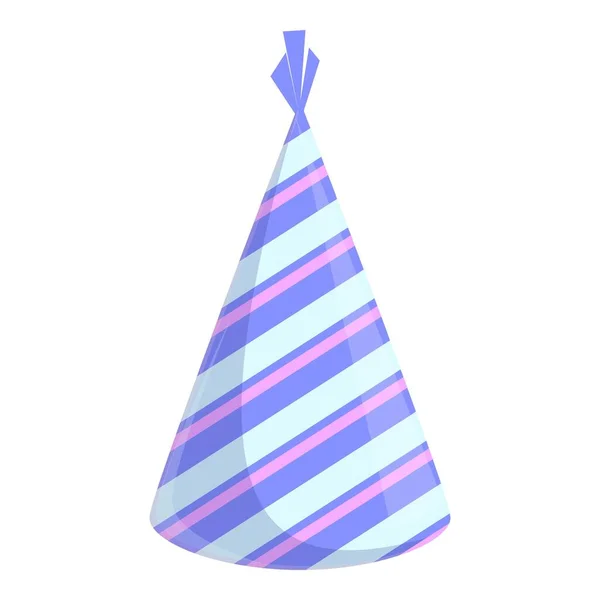 Sombrero de fiesta azul con icono de rayas, estilo de dibujos animados — Archivo Imágenes Vectoriales