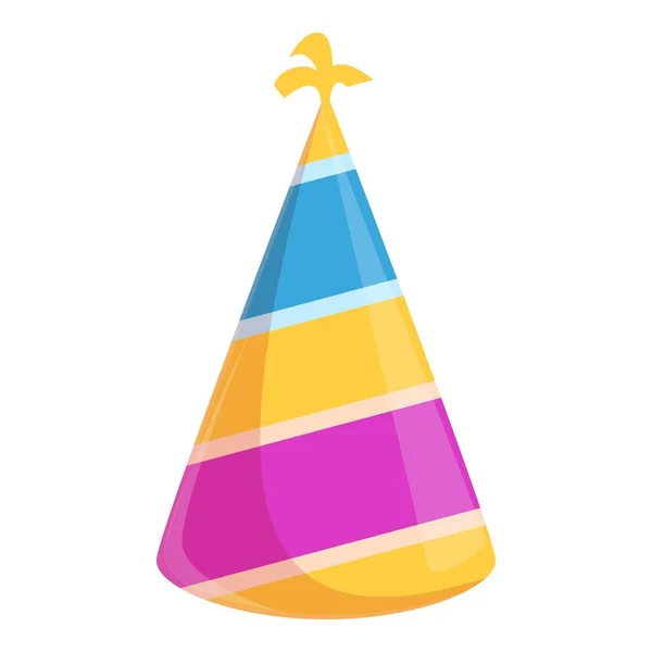 Sombrero de fiesta con rayas brillantes icono, estilo de dibujos animados — Vector de stock