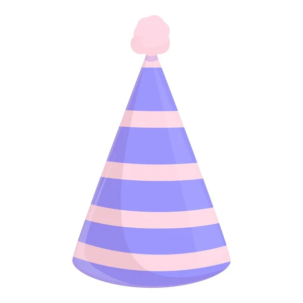 Party hat with pink stripes icon, cartoon style —  Vetores de Stock