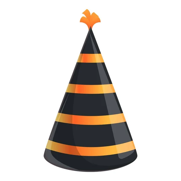 Festive black hat with orange stripes icon, cartoon style — Vetor de Stock