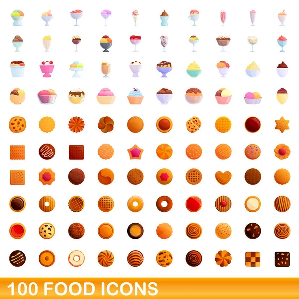 100 харчових іконок, мультиплікаційний стиль — стоковий вектор