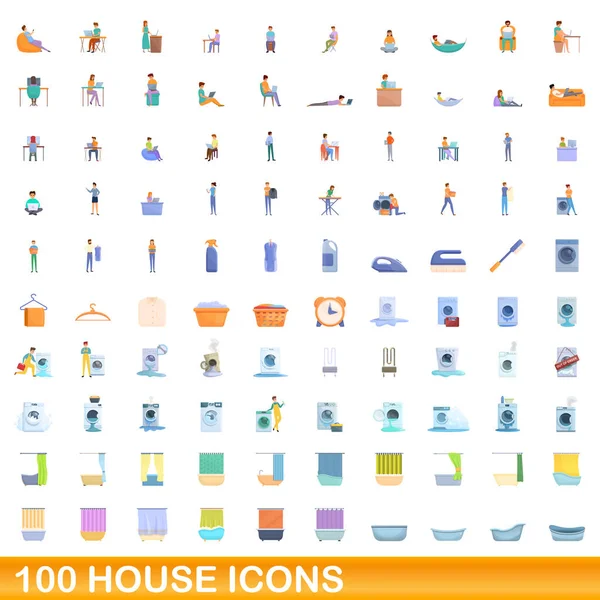 100 iconos de la casa conjunto, estilo de dibujos animados — Vector de stock