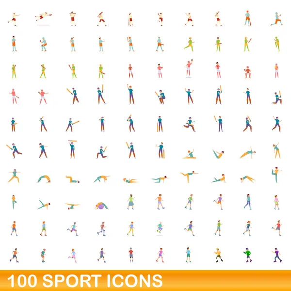 100 conjunto de iconos de deporte, estilo de dibujos animados — Vector de stock