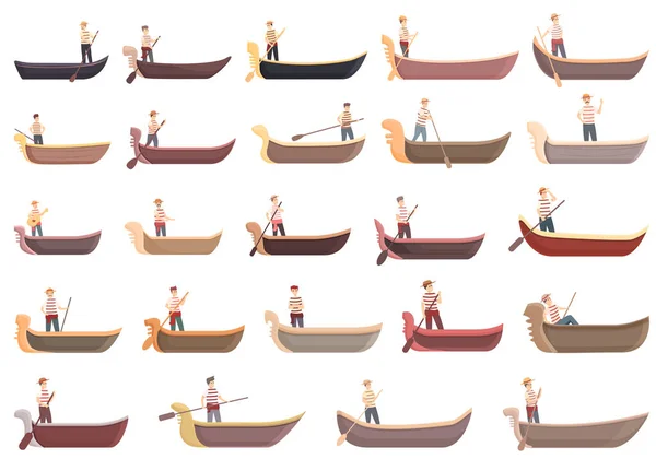 Iconos Gondolier conjunto vector de dibujos animados. Puente de Venecia góndola — Vector de stock