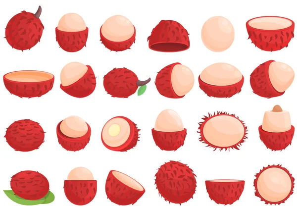 Ícones de Rambutan conjunto vetor cartoon. Fruta doce — Vetor de Stock