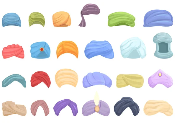 Iconos de turbante árabe conjunto vector de dibujos animados. Sombrero árabe — Vector de stock