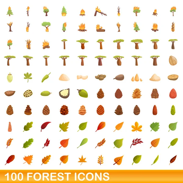 100 bos iconen set, cartoon stijl — Stockvector