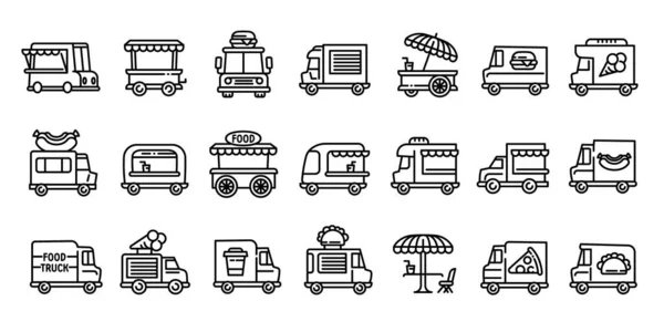 Ensemble d'icônes de camion alimentaire, style contour — Image vectorielle