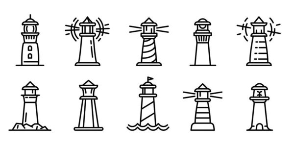 Ensemble d'icônes de phare, style contour — Image vectorielle