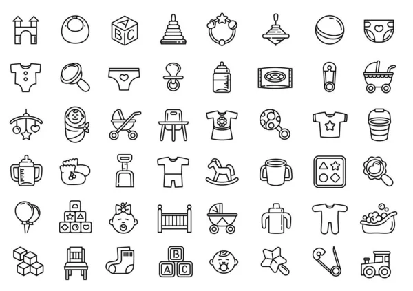 Conjunto de iconos de artículos de bebé, estilo de contorno — Archivo Imágenes Vectoriales