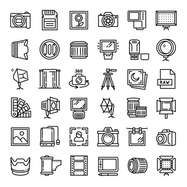 Conjunto de ícones de equipamentos de fotógrafo, estilo esboço —  Vetores de Stock