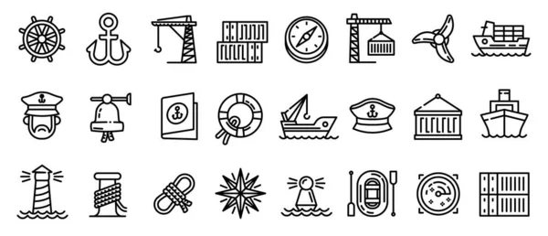 Symbole für den Hafen setzen, Stil umreißen — Stockvektor