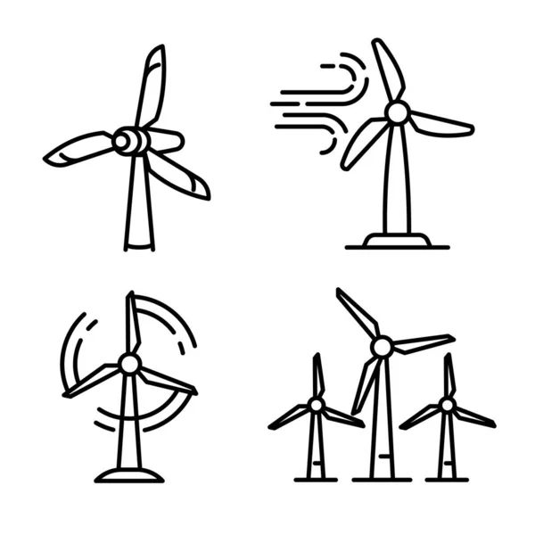 Windturbine pictogrammen set, omtrek stijl — Stockvector