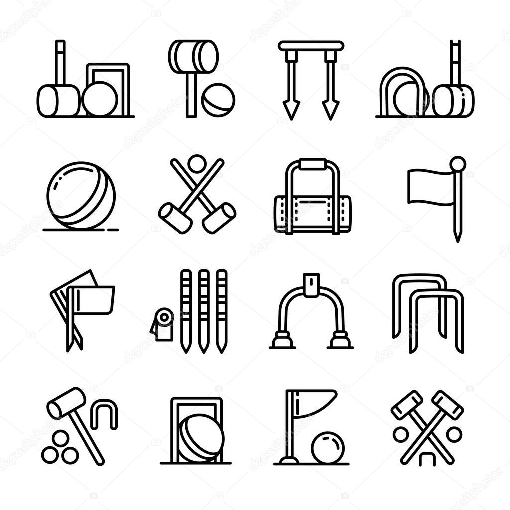 Croquet icons set, outline style